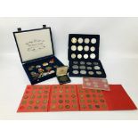 THREE BOXES OF ASSORTED COINS AND TWO COIN SETS