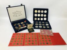THREE BOXES OF ASSORTED COINS AND TWO COIN SETS