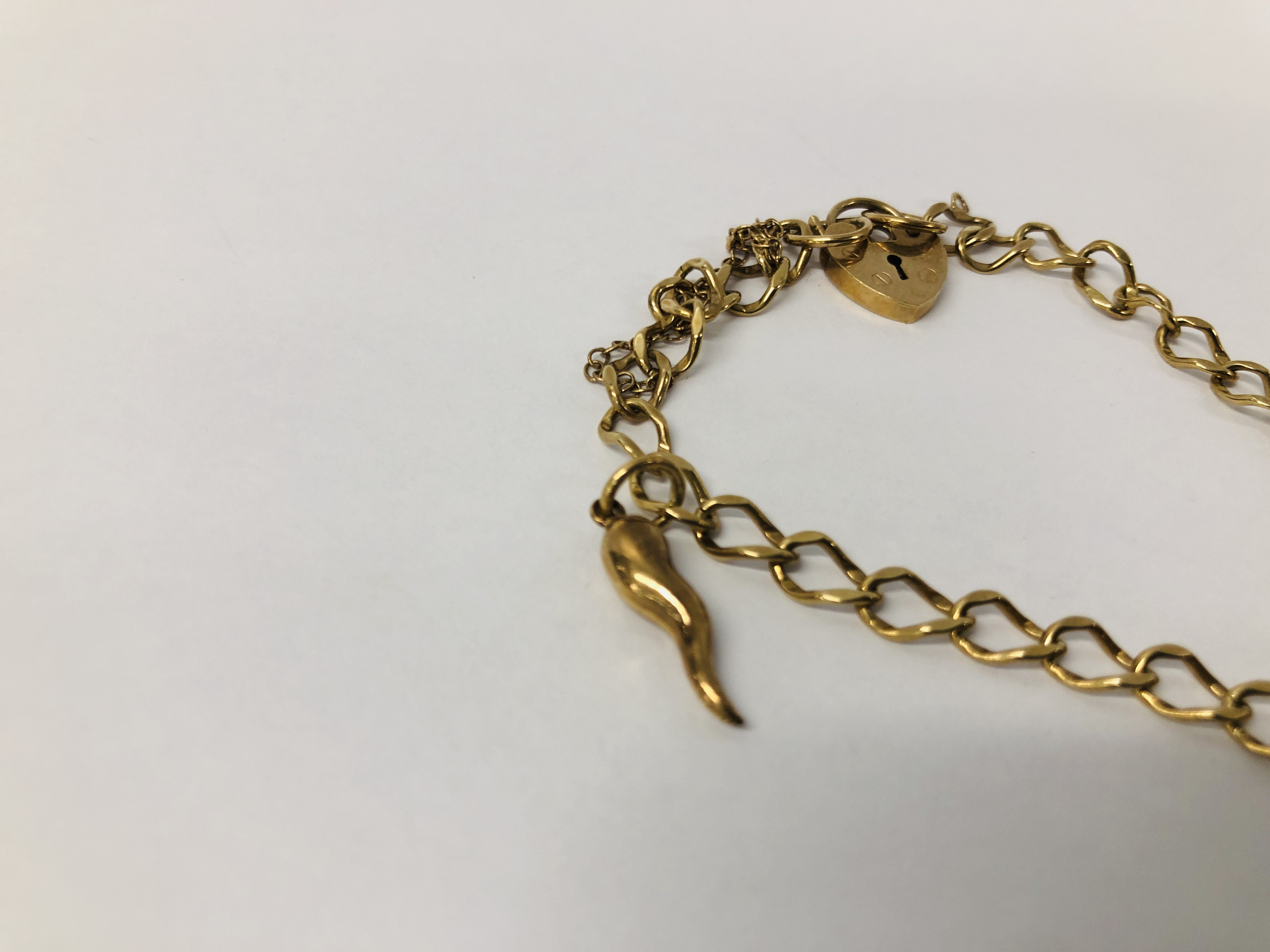 9CT. GOLD CHARM BRACELET ALONG WITH THREE VARIOUS 9CT. - Image 4 of 7