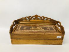 C19th VICTORIAN SORRENTO WARE TRAVELLING WRITING SLOPE WITH FITTED COME SEWING / COMPARTMENT AND