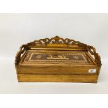 C19th VICTORIAN SORRENTO WARE TRAVELLING WRITING SLOPE WITH FITTED COME SEWING / COMPARTMENT AND