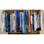 A BOX OF SPITFIRE FIGHTER PLANE RELATED BOOKS TO INCLUDE SPITFIRE FLYING LEGEND, THE SPITFIRE STORE,