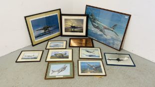 COLLECTION OF ELEVEN ASSORTED AVIATION RELATED PRINTS TO INCLUDE SPITFIRES, ETC.