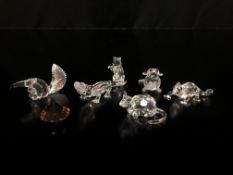 SIX BOXED SWAROVSKI CRYSTAL ANIMAL CABINET ORNAMENTS TO INCLUDE SILVER CRYSTAL ANTEATER, ZODIAC RAT,