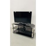 A PANASONIC VIERA 32 INCH TELEVISION PLUS PANASONIC BLU-RAY DVD PLAYER AND STAND (WITH REMOTES) -