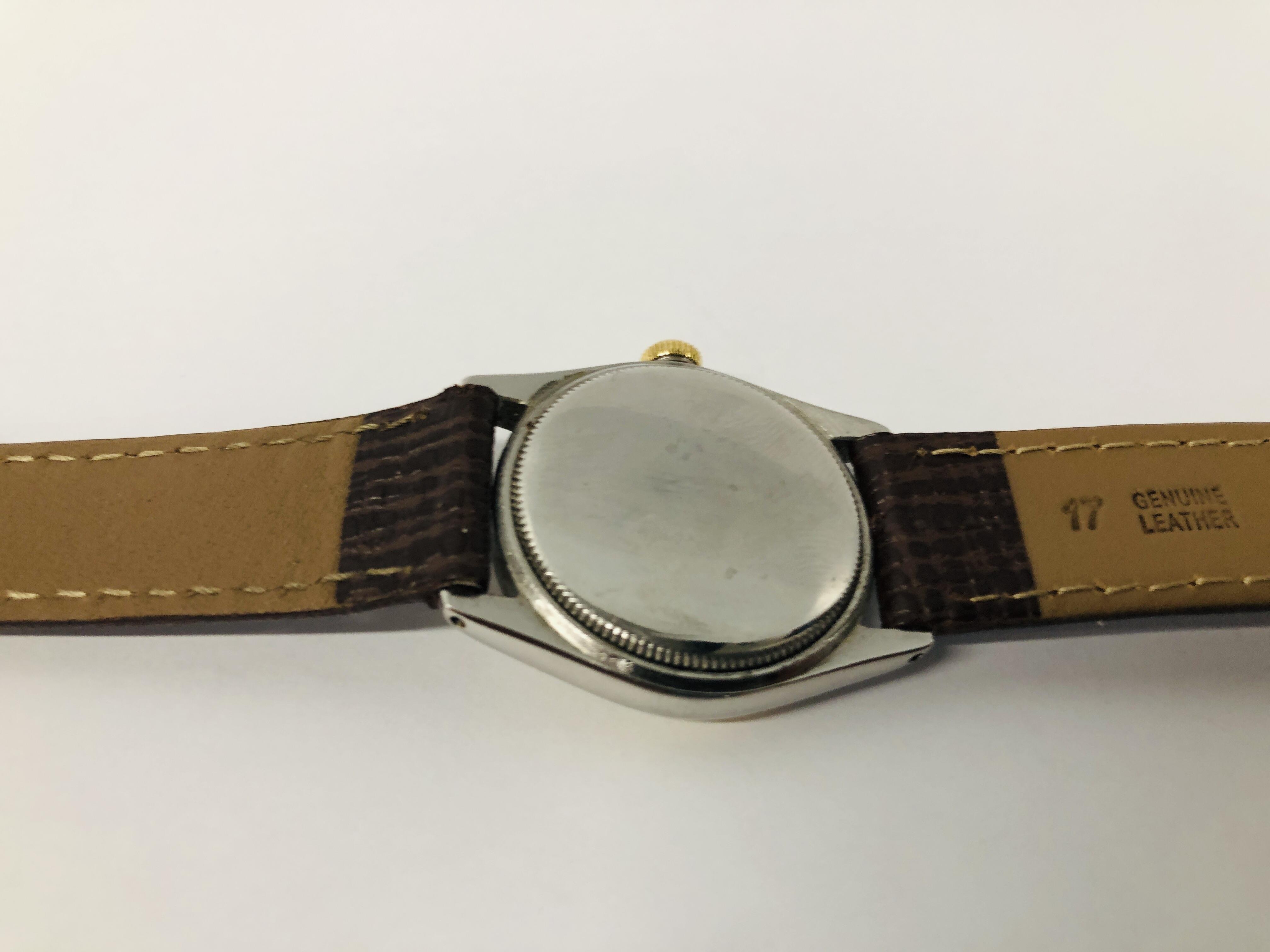A VINTAGE CIRCA 1950 GENTLEMANS ROLEX OYSTER WRIST WATCH ON BROWN LEATHER REPLACEMENT STRAP. - Image 8 of 10