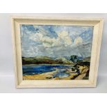 GEORGE KELLY OIL ON BOARD "LOCH KILLISPORT ON THE SOUND OF JURA" FRAMED AND MOUNTED.