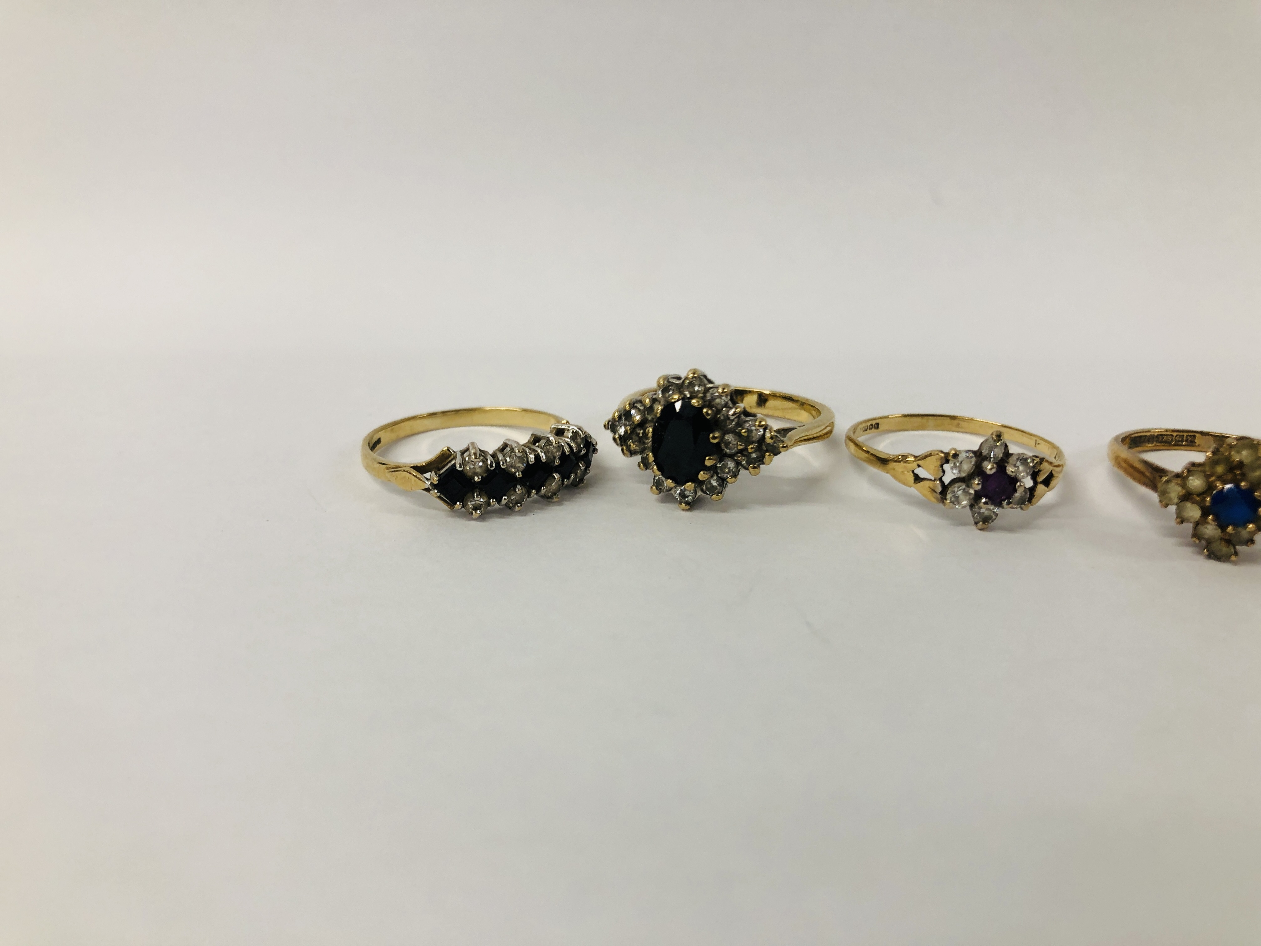 FOUR VARIOUS 9CT. GOLD STONE SET DRESS RINGS AND ONE PEARL SET RING MARKED 9KT. - Image 2 of 9