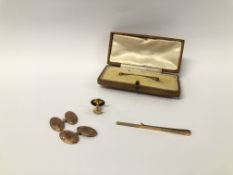 A PAIR OF 9CT. GOLD CUFFLINKS ALONG WITH TWO 9CT.