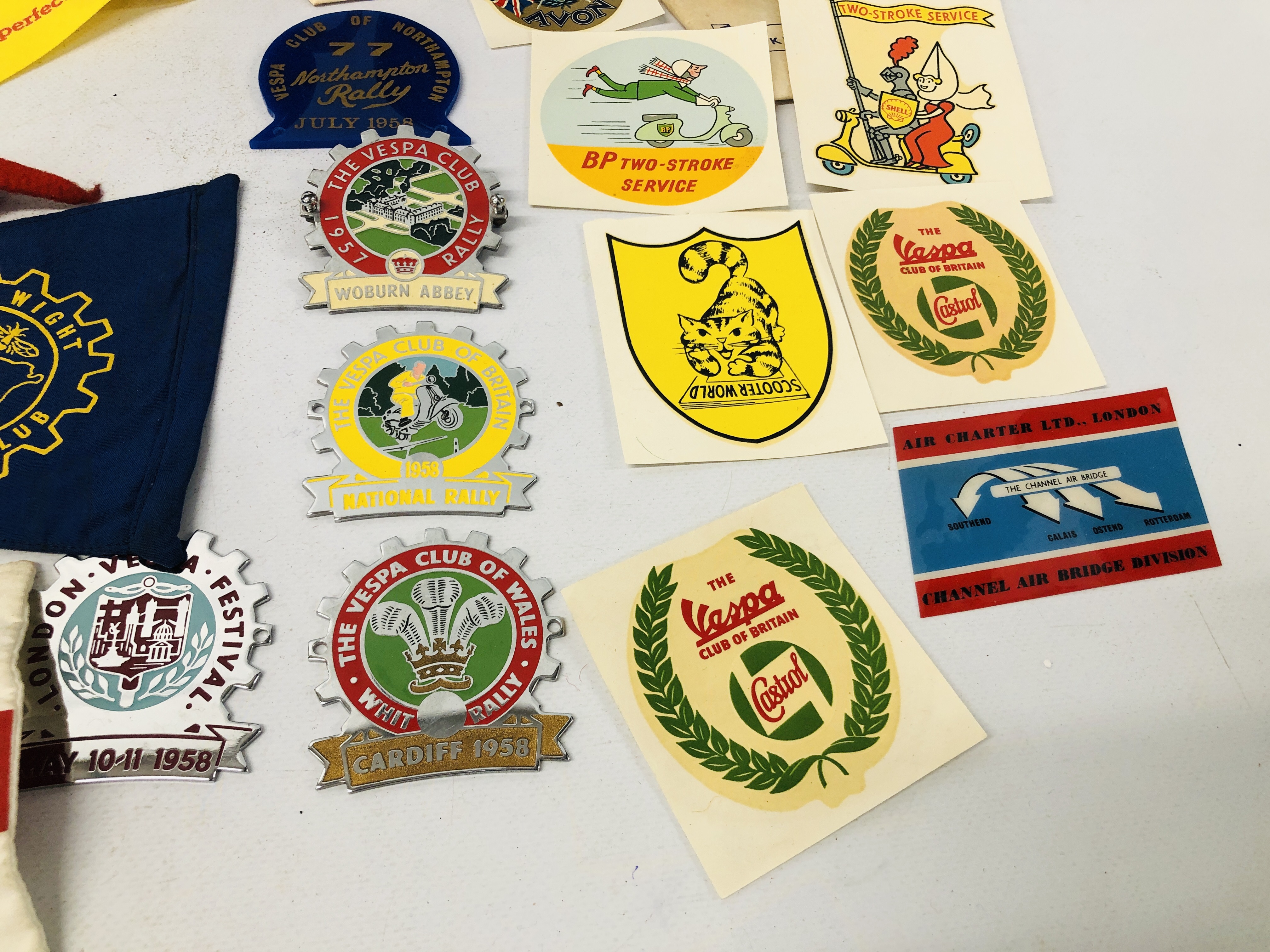 c1950s VESPA SCOOTER CLUB BADGES, PENNANTS, STICKERS, SOUTHEND ON SEA CLUB BANNER, - Image 2 of 6