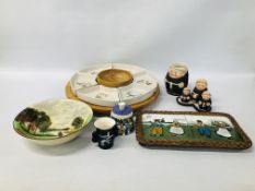 COLLECTION OF CHINA TO INCLUDE "THE BUSH ROAD" EMPIRE WARE BOWL, CROWN DEVON VASE,