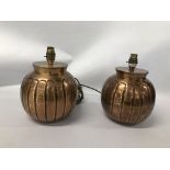 PAIR OF BRASS COPPERED LAMP BASES - SOLD AS SEEN.