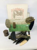 A WWII AMMUNITION BOX CONTAINING VARIOUS MILITARIA ITEMS TO INCLUDE AMMO SHELLS, BELTS,