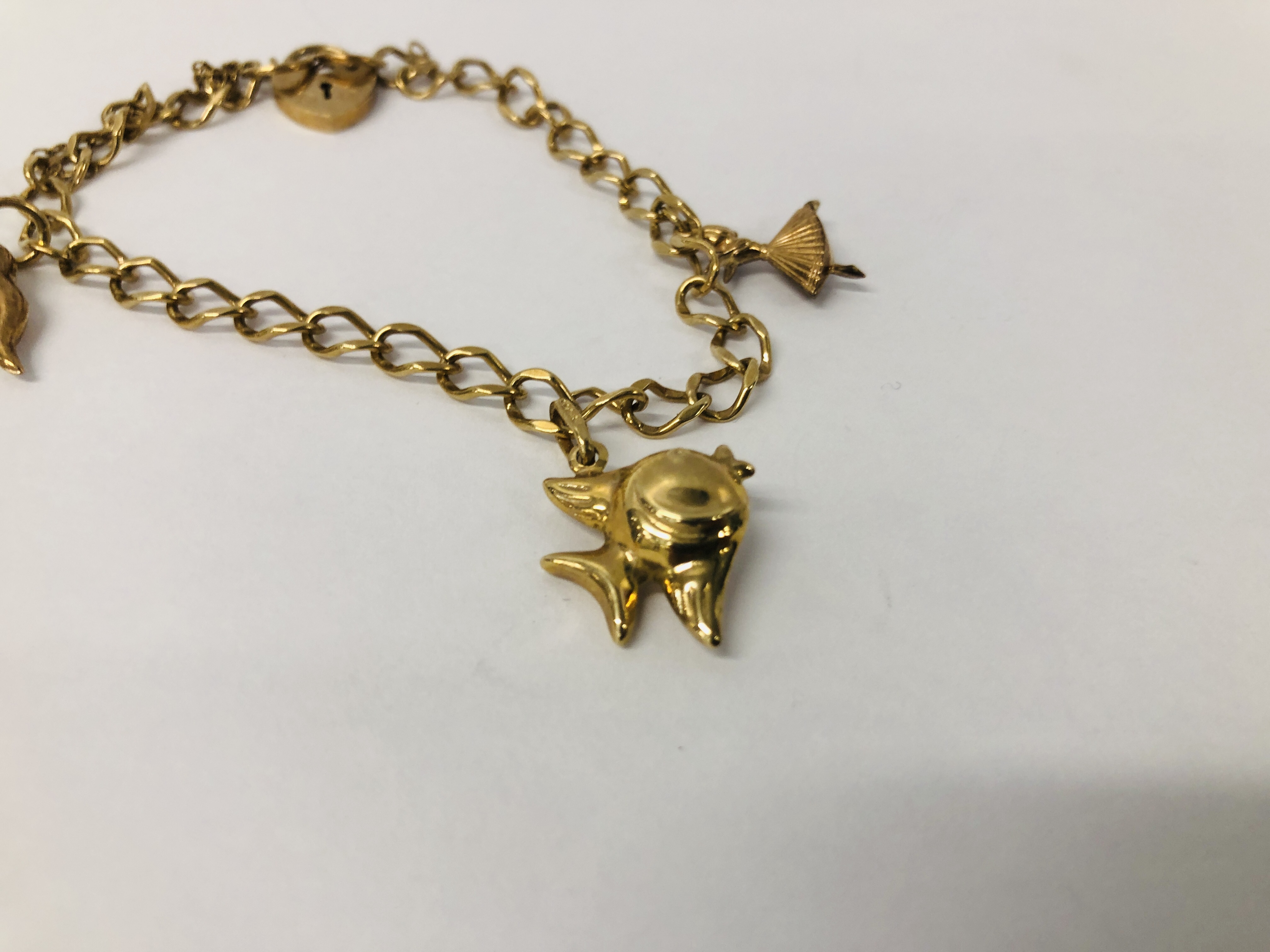 9CT. GOLD CHARM BRACELET ALONG WITH THREE VARIOUS 9CT. - Image 2 of 7