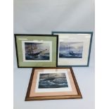 THREE FRAMED MICK BENSLEY NORFOLK LIFEBOAT RESCUE SCENES - SHERINGHAM, CAISTER, CROMER EACH 22.