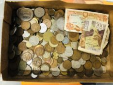 BOX OF ASSORTED COINAGE TO INCLUDE FOREIGN, ETC.