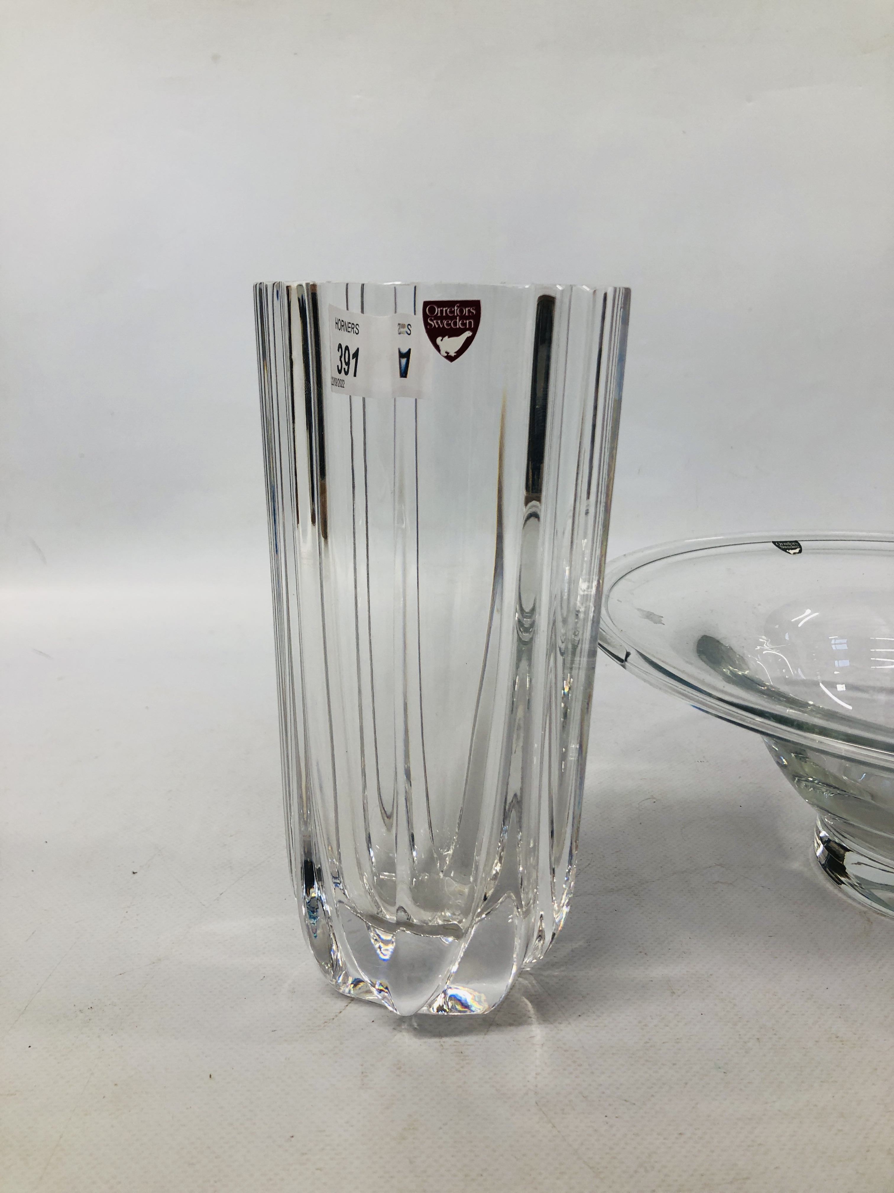 A ORREFORS SOLID GLASS VASE HEIGHT 20CM. ALONG WITH ORREFORS GLASS BOWL DIA. 26CM. - Image 5 of 6