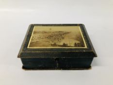 VINTAGE SOUVENIR JEWELLERY BOX DEPICTING NORTH BEACH, YARMOUTH WIDTH 20CM. HEIGHT 7CM.