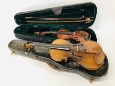 TWO CASED VINTAGE VIOLINS