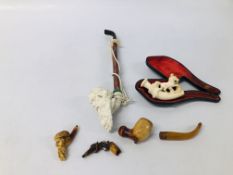 COLLECTION OF ASSORTED VINTAGE MEERSCHAUM PIPES AND CHEROOT HOLDERS TO INCLUDE A CASED EXAMPLE,