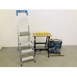 DRAPER FOLD DOWN WORK BENCH, SET OF POWERFIX FOUR TREAD ALLUMINIUM STEPS,