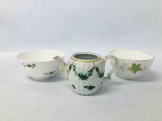 A BRISTOL TEAPOT DECORATED WITH GREEN FLORAL SWAGS (RIM CHIP,