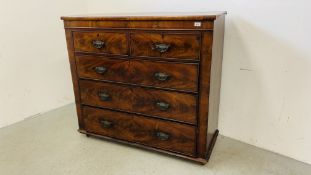 AN ANTIQUE MAHOGANY TWO OVER THREE CHEST OF DRAWERS WIDTH 125CM. DEPTH 50CM. HEIGHT 114CM.