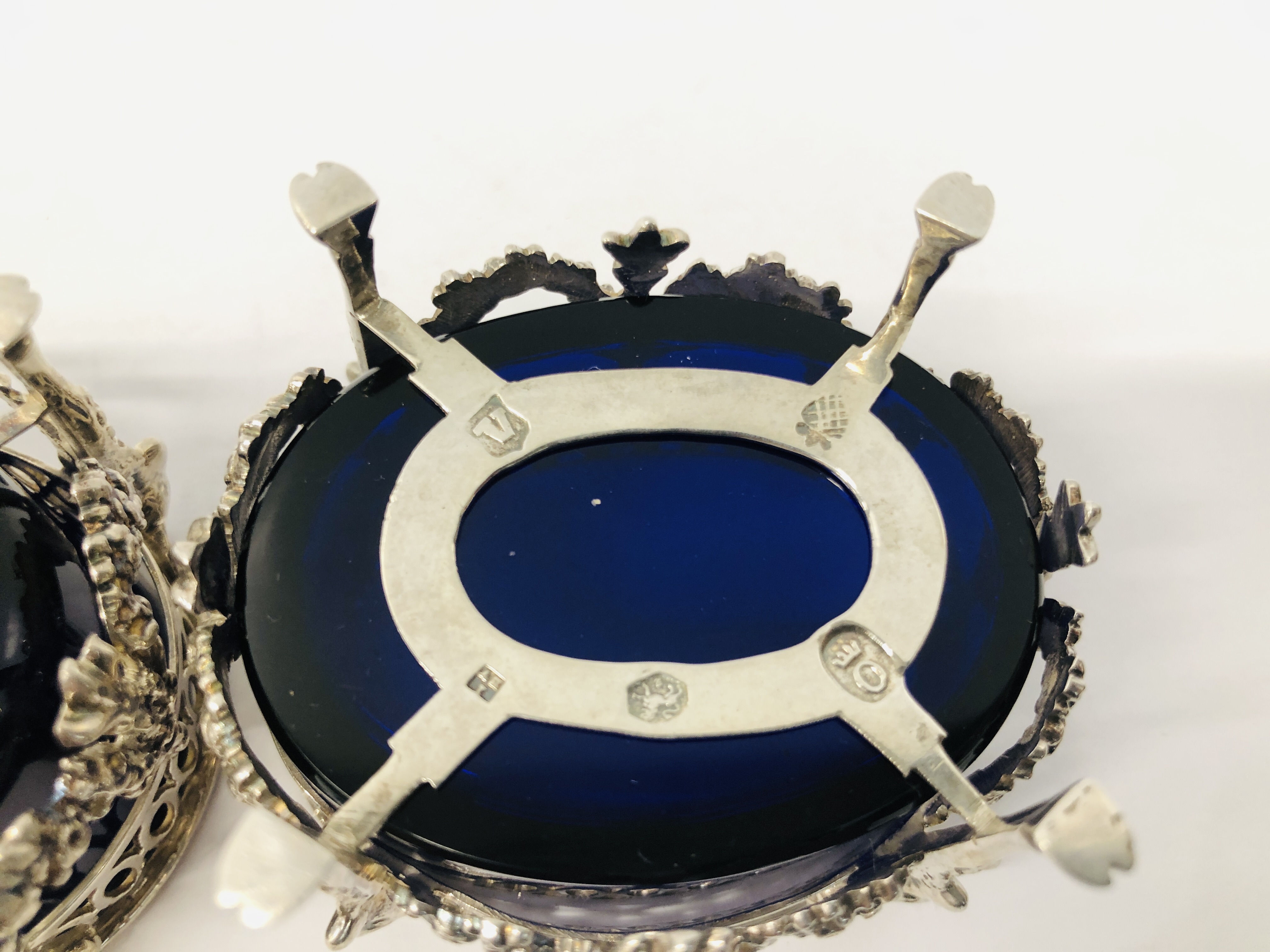 FOUR DUTCH SILVER SALTS WITH BLUE GLASS LINERS (ONE LINER A/F) - Image 15 of 17