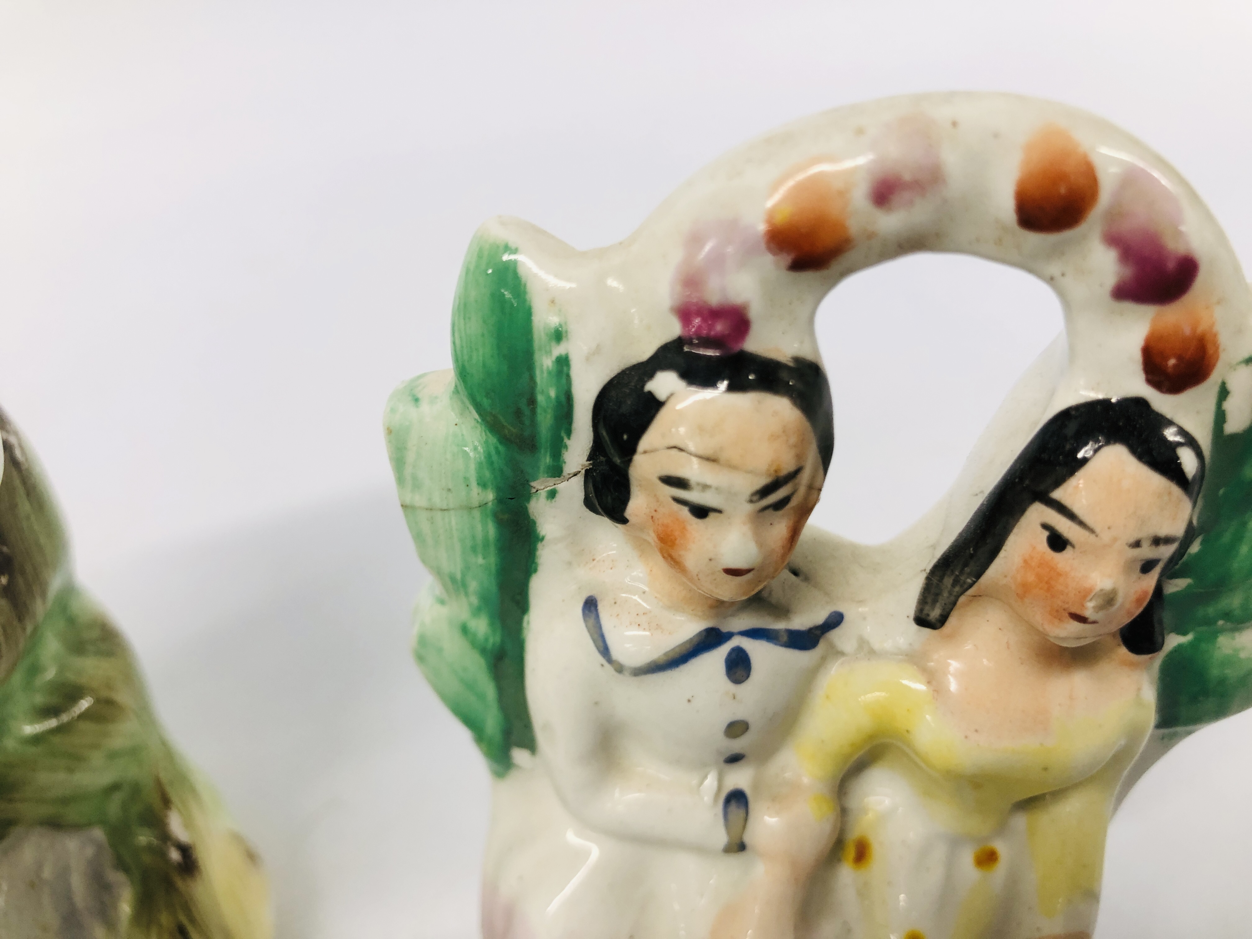 A PAIR OF STAFFORDSHIRE FIGURES A SEATED GIRL AND BOY (FOOT A/F HAIRLINE CRACK TO KNEE) EXTENSIVE - Image 6 of 14