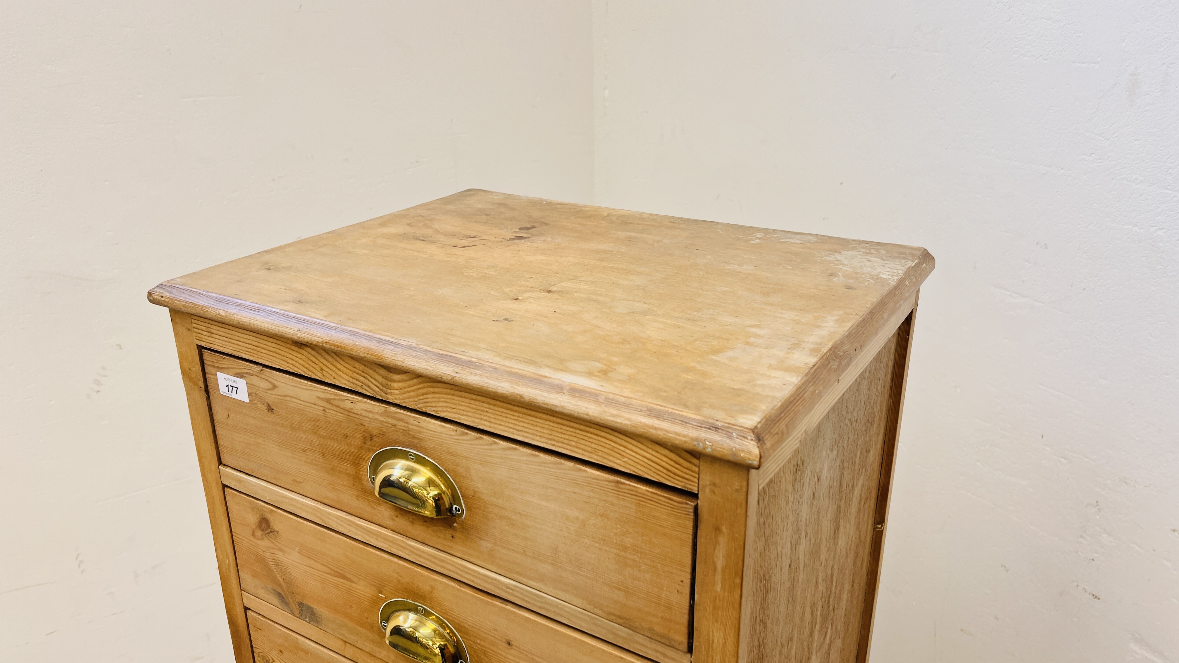 AN ANTIQUE WAXED PINE SIX DRAWER TOWER CHEST W 57CM, D 44CM, H 123CM. - Image 2 of 7