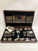 APPROXIMATELY 124 PIECE CANTEEN OF SILVER PLATED CUTLERY IN A CANTEEN BOX ON REEDED LEG A/F (WIDTH