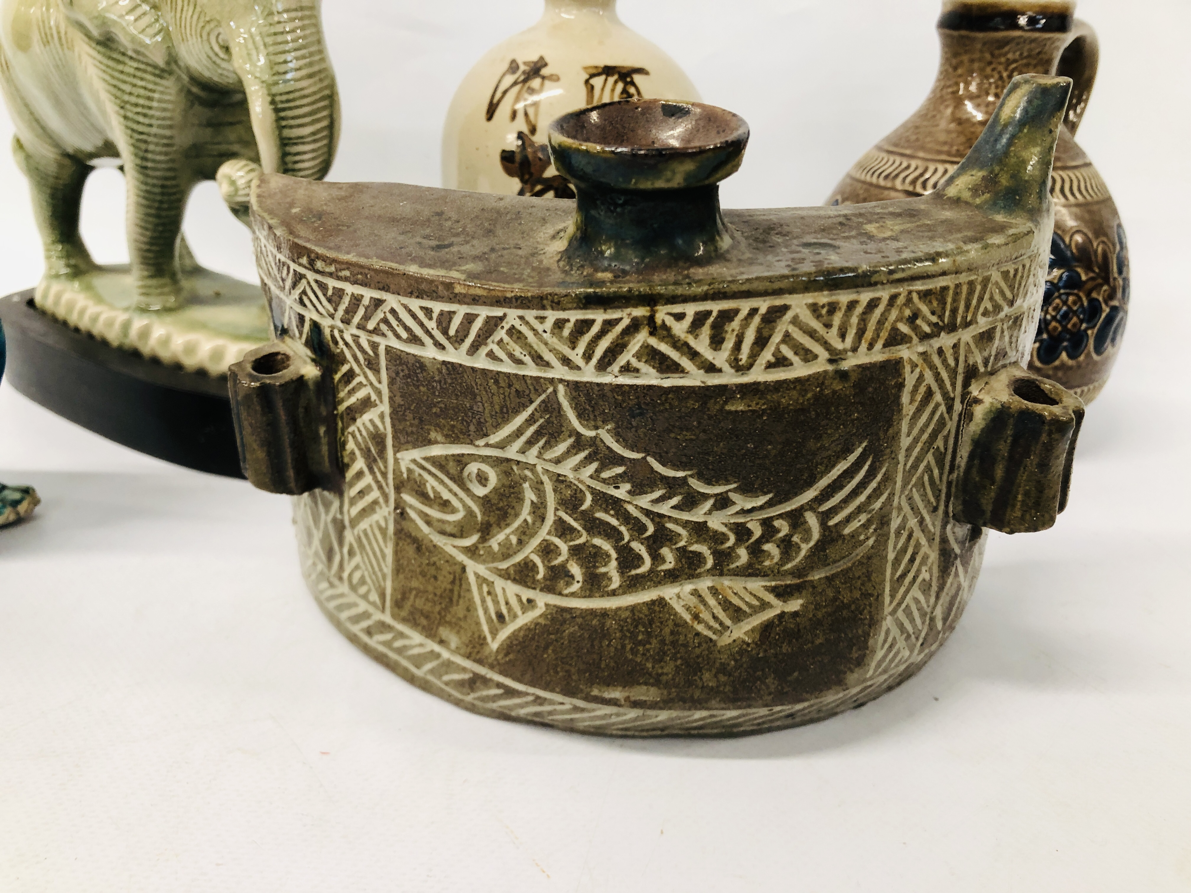 COLLECTION OF ORIENTAL AND STUDIO CERAMICS TO INCLUDE A GLAZED ELEPHANT, - Image 5 of 15