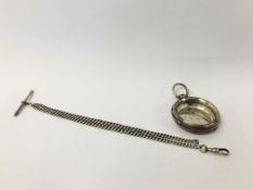 SILVER DOUBLE ALBERT WATCH CHAIN EACH LINK MARKED TOGETHER WITH SILVER POCKET WATCH CASING.