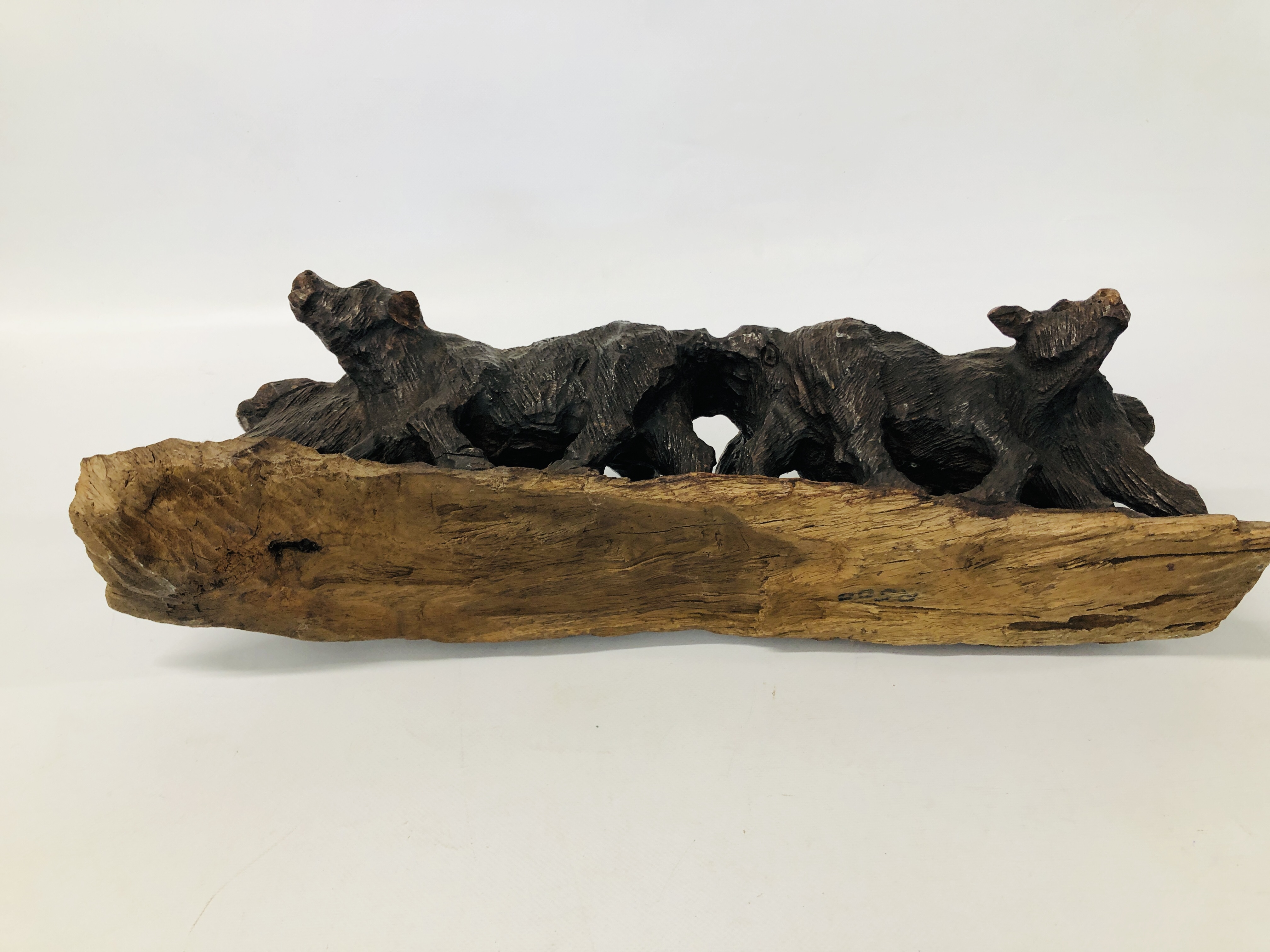 A HARDWOOD HAND CARVED STUDY OF WATER BUFFALO. - Image 8 of 8