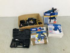COLLECTION OF POWER TOOLS TO INCLUDE POWER CRAFT HAMMER DRILL, SPRAY GUN, JIG SAW,