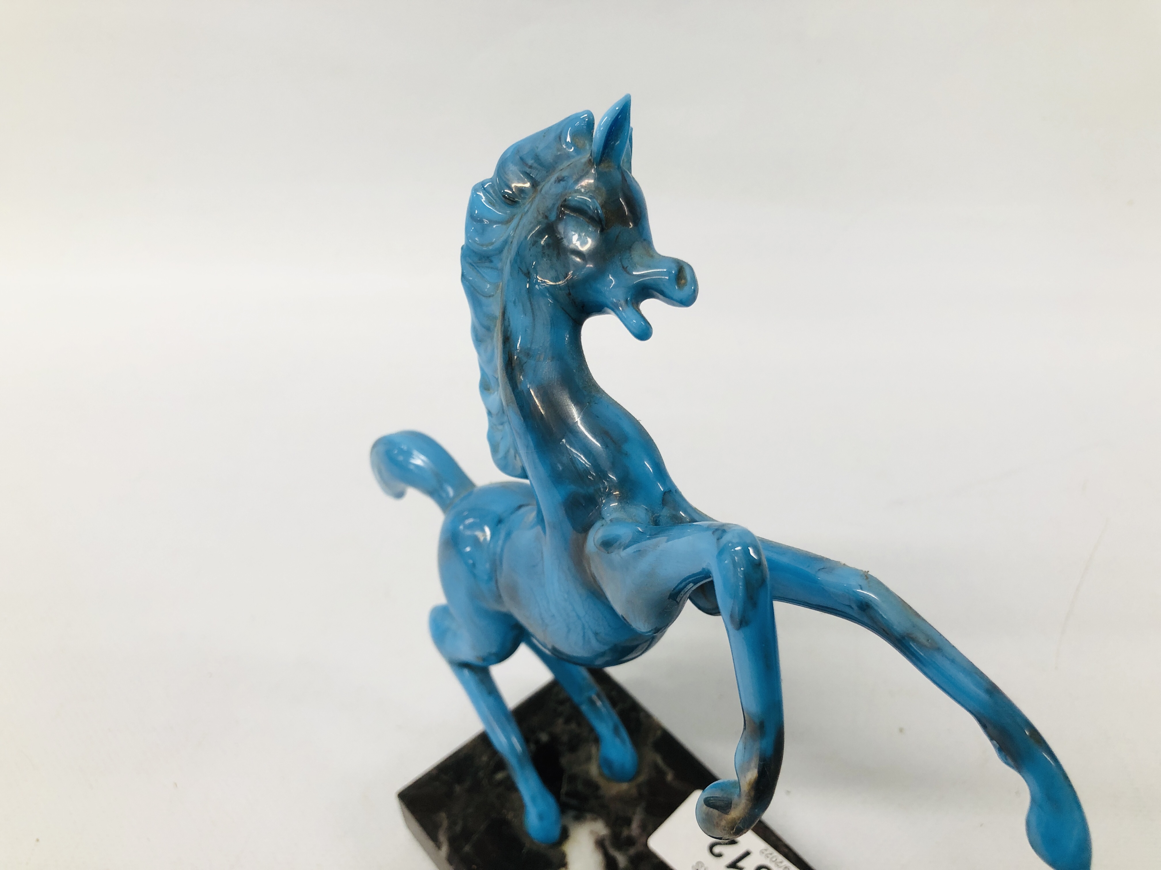 A STUDY OF REARING HORSE, BLUE MARBLED FINISH ON MARBLE PLINTH HEIGHT 20CM. - Image 2 of 6