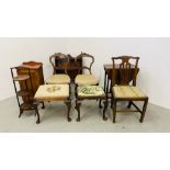 A GROUP OF OCCASIONAL FURNITURE TO INCLUDE A SMALL OAK GATELEG TABLE, THREE TIER FOLDING CAKE STAND,