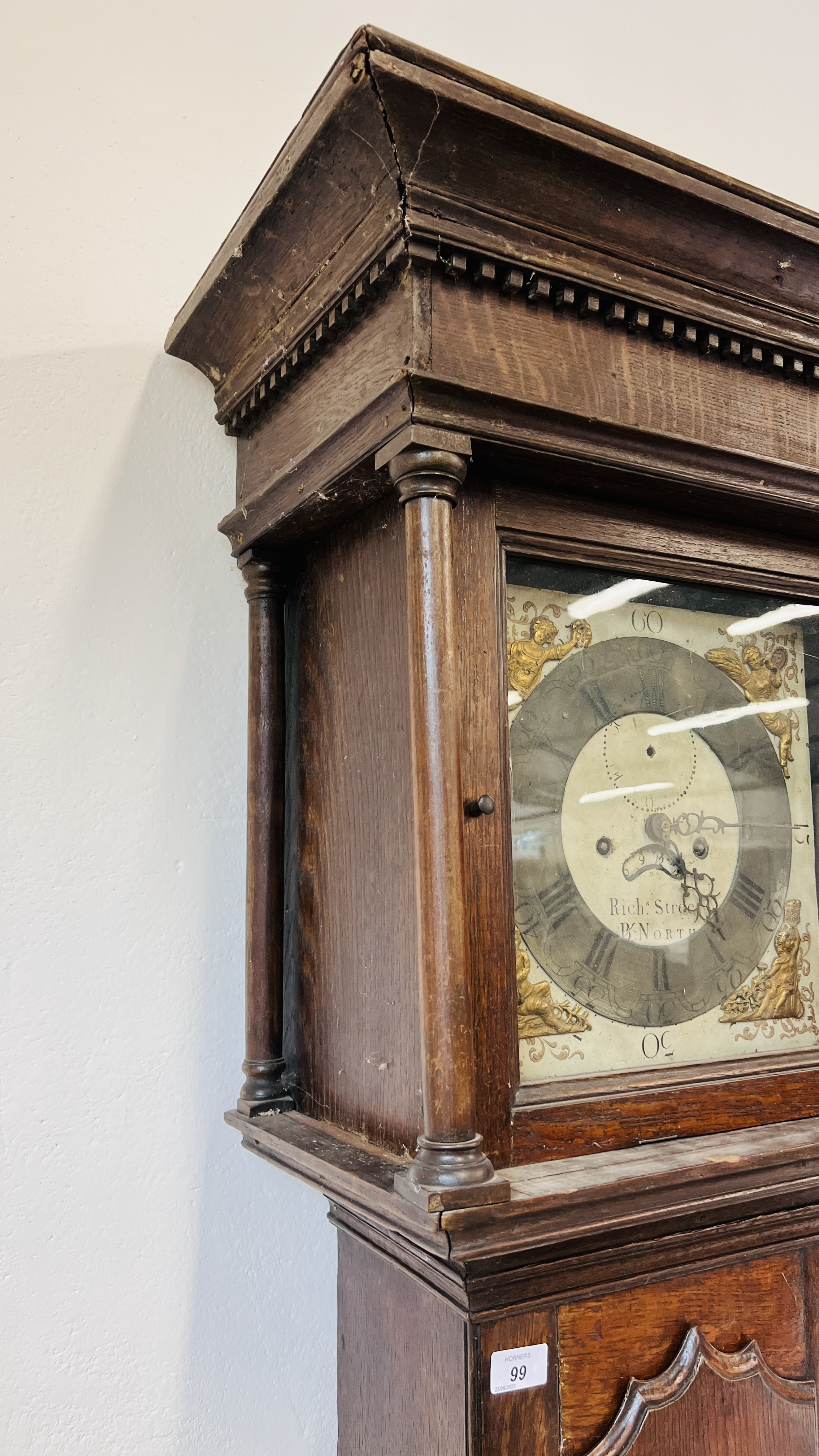 AN ANTIQUE OAK CASED GRANDFATHER CLOCK, - Image 7 of 18