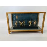 A CASED MINIATURE DISPLAY OF DANCING ANTS CARVED FROM BAMBOO (CASE SIZE WIDTH 25CM. DEPTH 10CM.