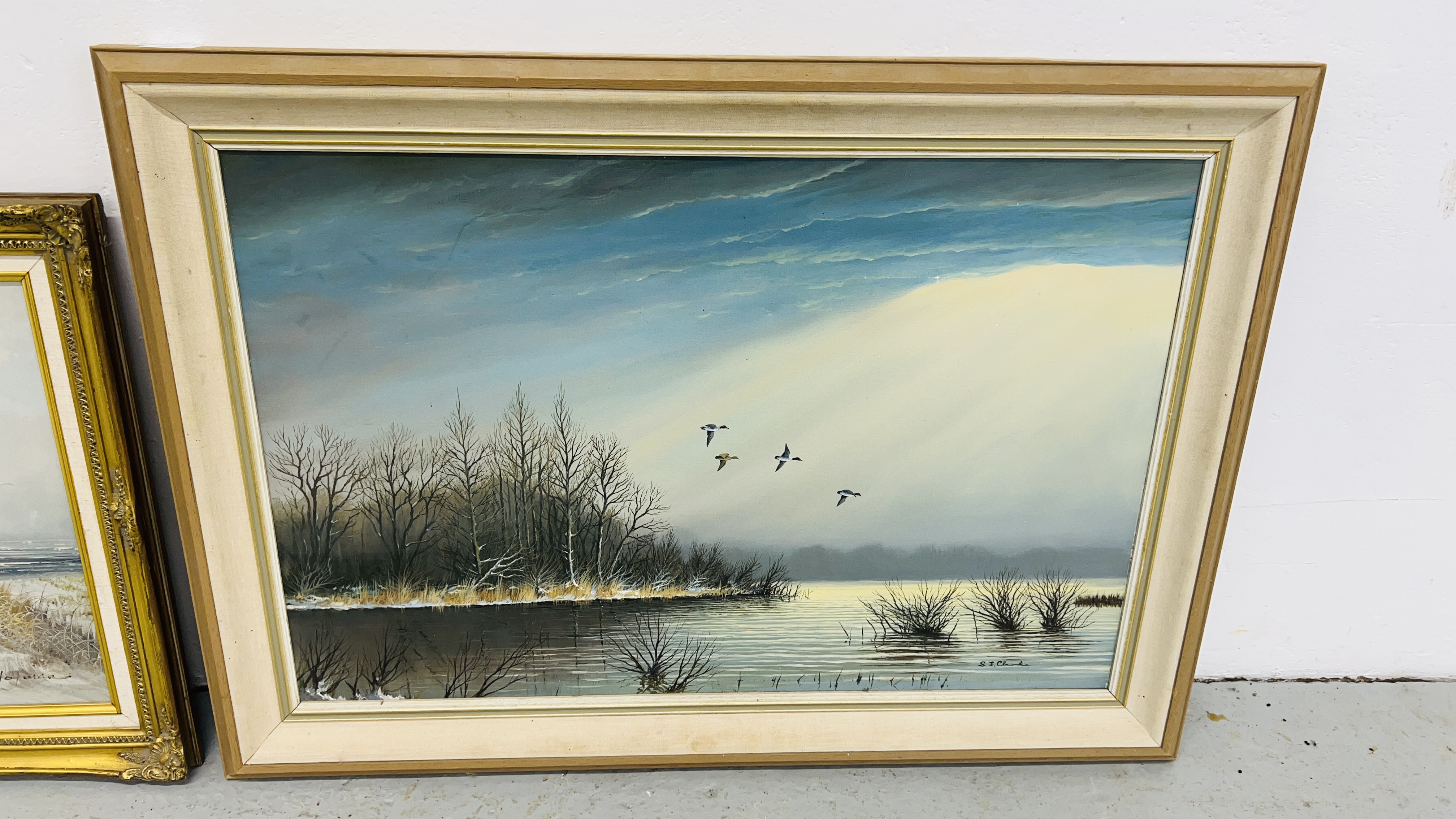 OIL ON CANVAS OF "GEESE OVER WATER" S.F. - Image 2 of 7
