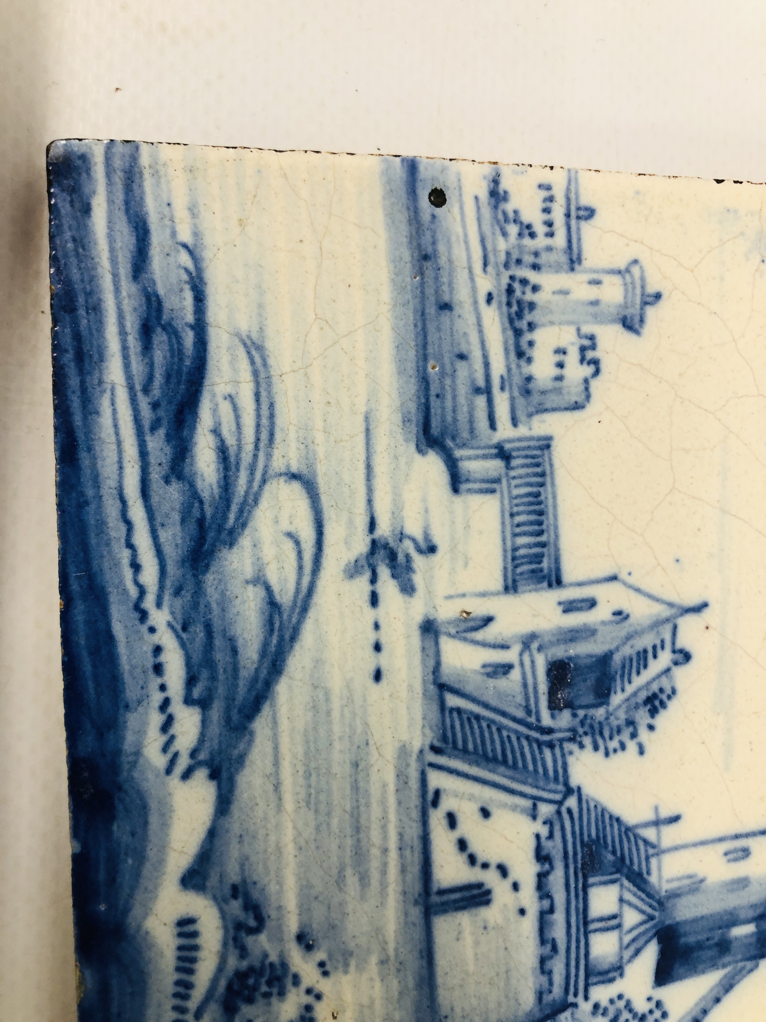 PAIR OF VINTAGE BLUE AND WHITE DELFT TILES TO INCLUDE A WINDMILL SCENE WIDTH 13.5CM HEIGHT 13.5CM. - Image 11 of 12