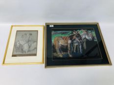 FRAMED ORIGINAL PASTEL PICTURE "DONKEYS" BEARING SIGNATURE D. CHITTY 32 X 43CM.