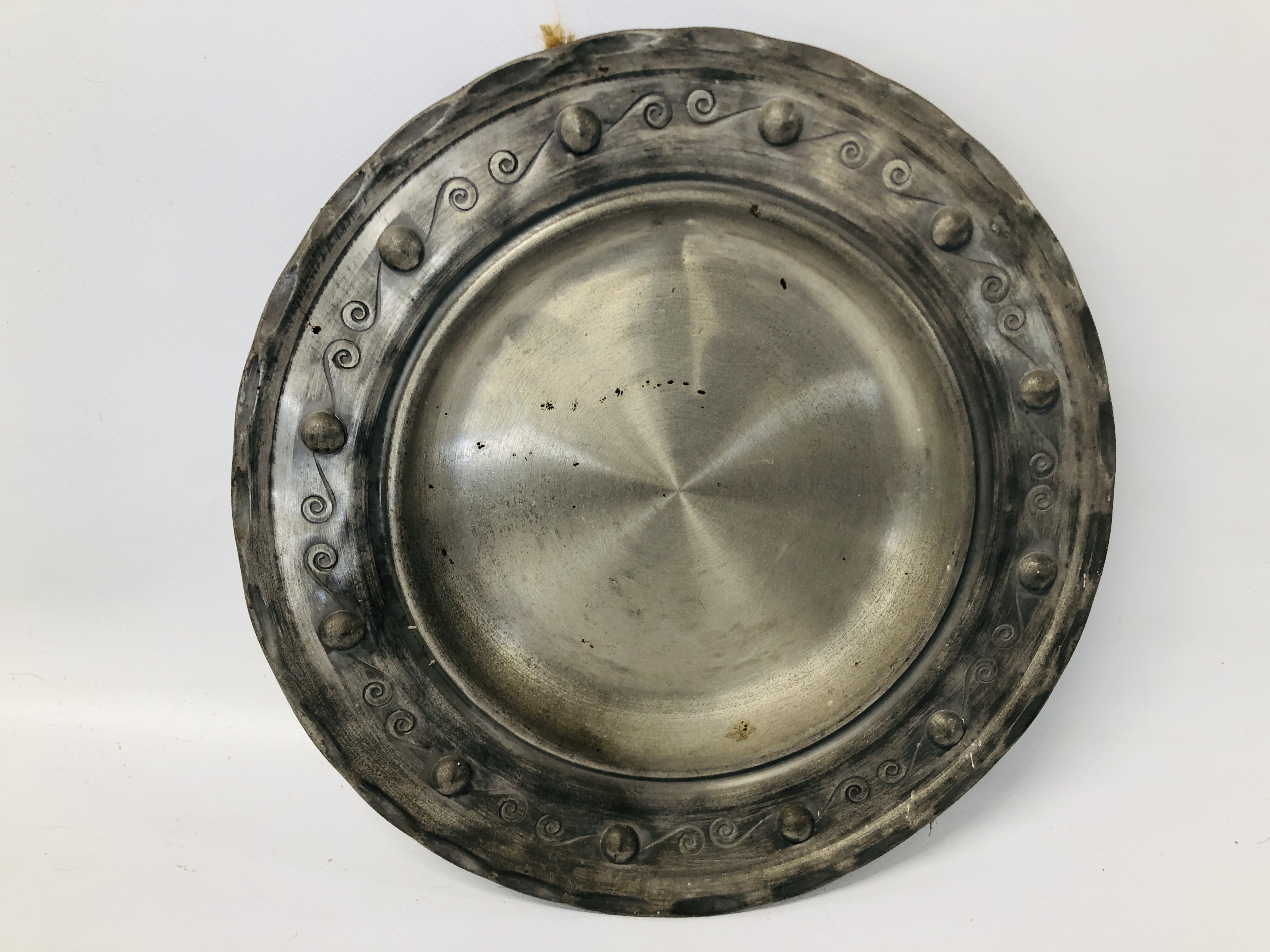 THREE PERIOD PEWTER PLATES/CHARGERS, - Image 8 of 10