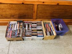 THREE BOXES OF MIXED DVD'S AND CD'S TO INCLUDE MUSIC CONCERTS, LORD OF THE RINGS, 007, POP MUSIC,