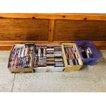 THREE BOXES OF MIXED DVD'S AND CD'S TO INCLUDE MUSIC CONCERTS, LORD OF THE RINGS, 007, POP MUSIC,