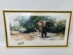 A FRAMED DAVID SHEPHERD LIMITED EDITION "TEMBO MZEE" ELEPHANT PRINT 50/850