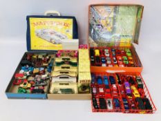 A COLLECTION OF DIE CAST LESNEY/MATCHBOX AND OTHER VEHICLES PLUS MATCHBOX COLLECTORS CASE AND ONE