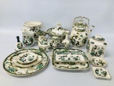 COLLECTION OF MASON'S IRONSTONE "CHARTREUSE" TO INCLUDE TEAPOT, GINGER JAR, TUREEN, ETC.