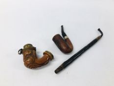 VINTAGE SMOKERS PIPE WITH BRASS DETAIL DATED 1802,