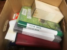 BOX OF MIXED STAMPS IN FOLDERS AND LOOSE, THEMATIC SETS AND SHEETS, LOOSE IN BAGS, ETC.